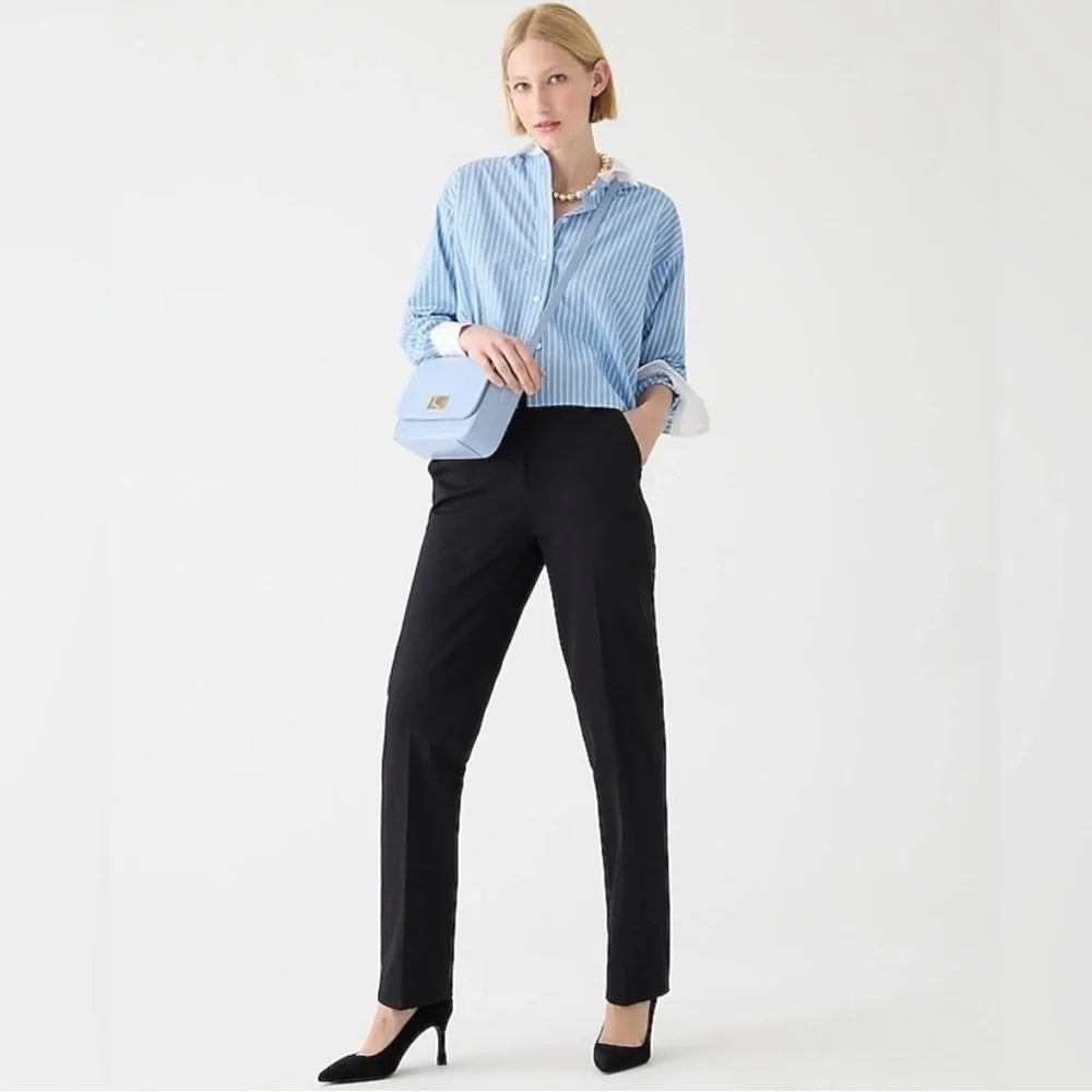 J. Crew - Black Kate Straight-Leg Pants in Bi-Stretch Cotton Blend